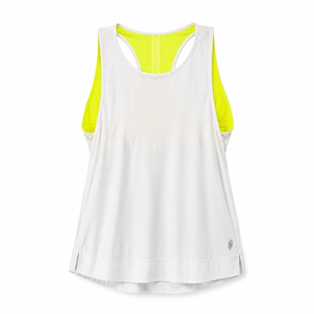FP Movement Rise‎ To Run Tank L White Neon Yellow Built In Bra Athleisure